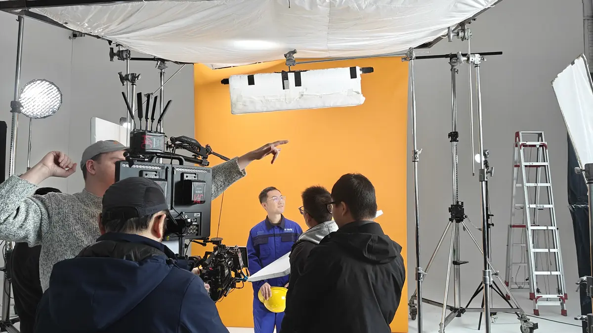 Asia camera crew on an industrial production